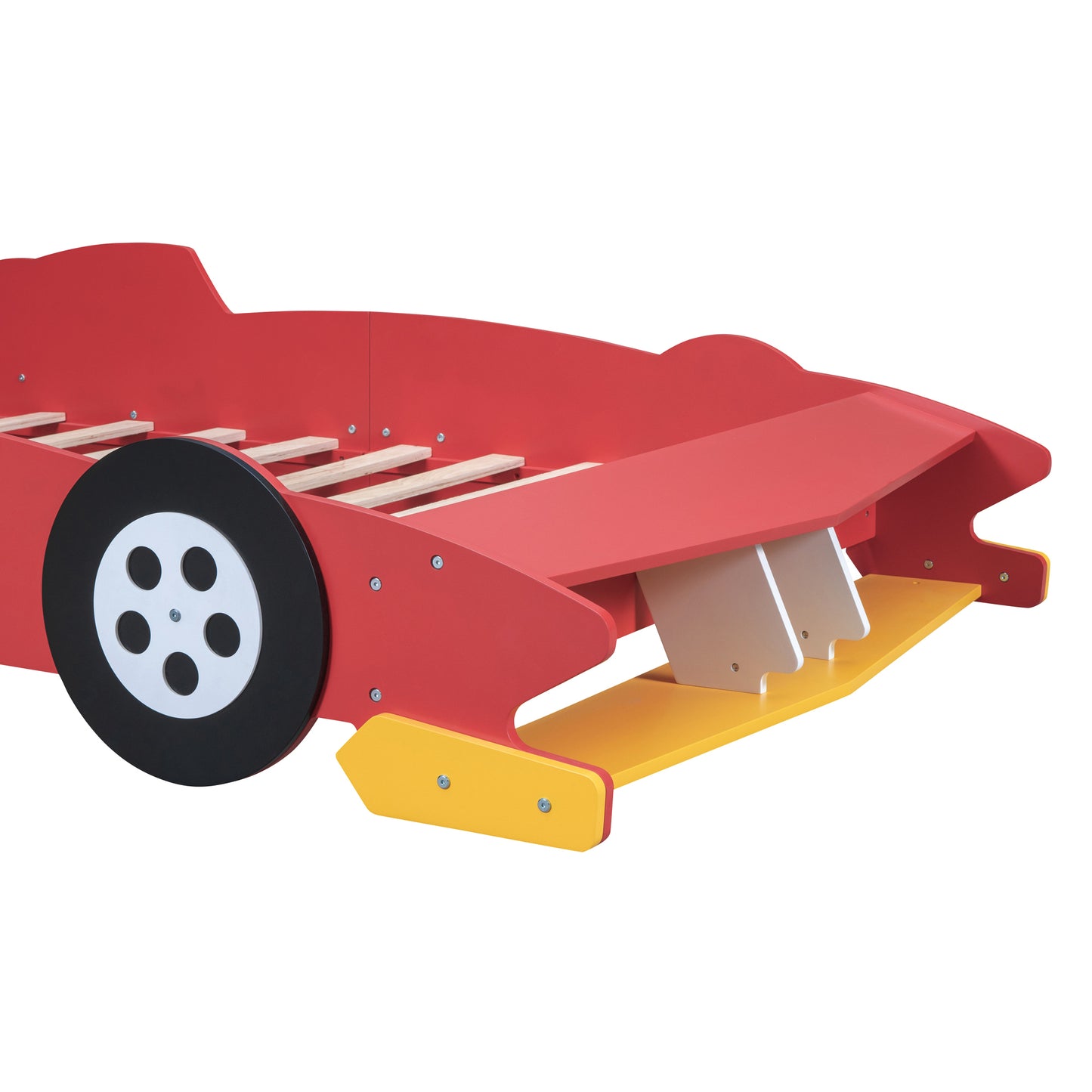 Full Size Race Car-Shaped Platform Bed with Wheels,Red