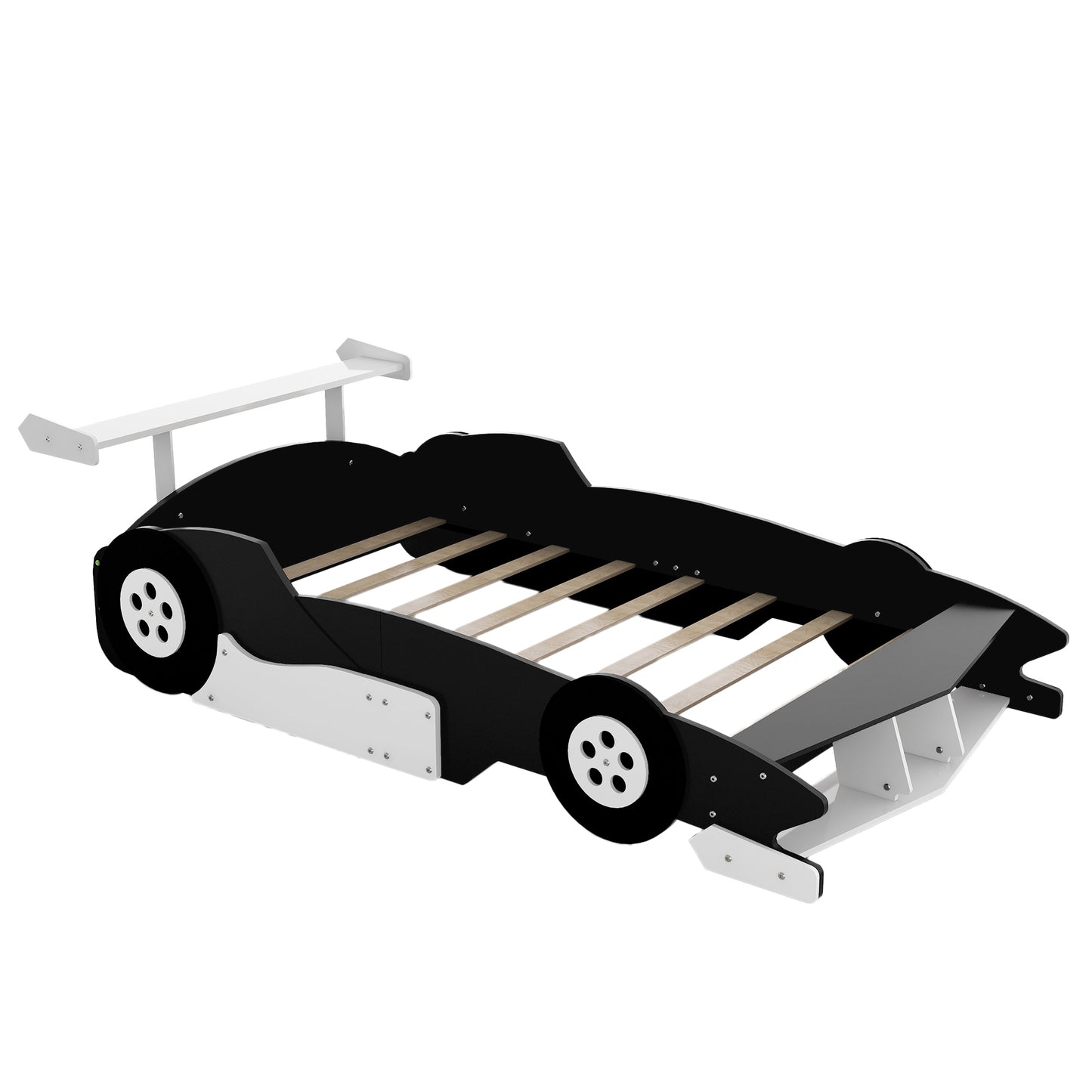 Full Size Race Car-Shaped Platform Bed with Wheels,Black