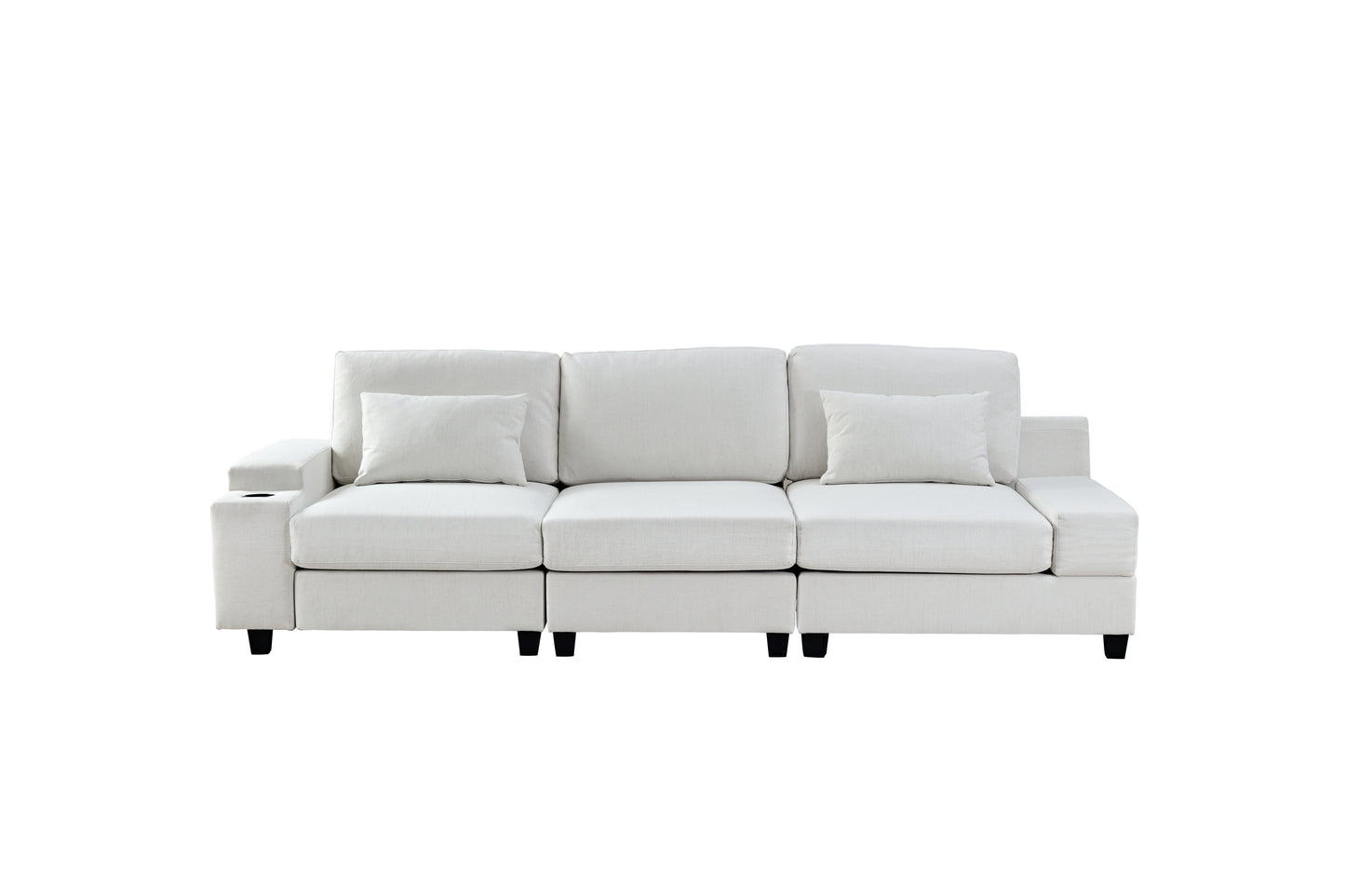 U_Style Stylish Modular Sofa Sectional with Polyester Upholstery with 4 Pillows, 1 Cup Holder with Free Combination for Living Room