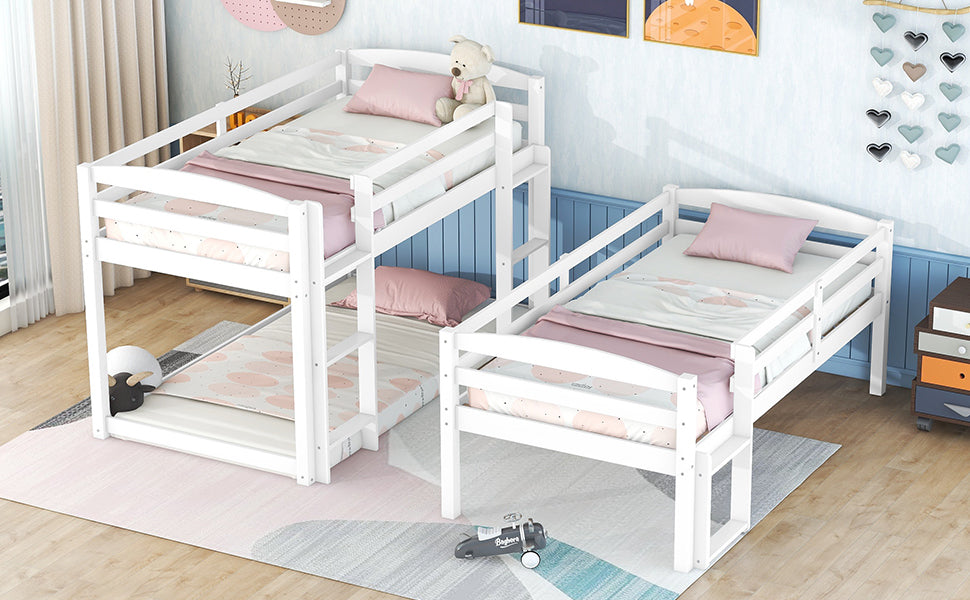 White Triple Bunk Bed with Three Twin Beds