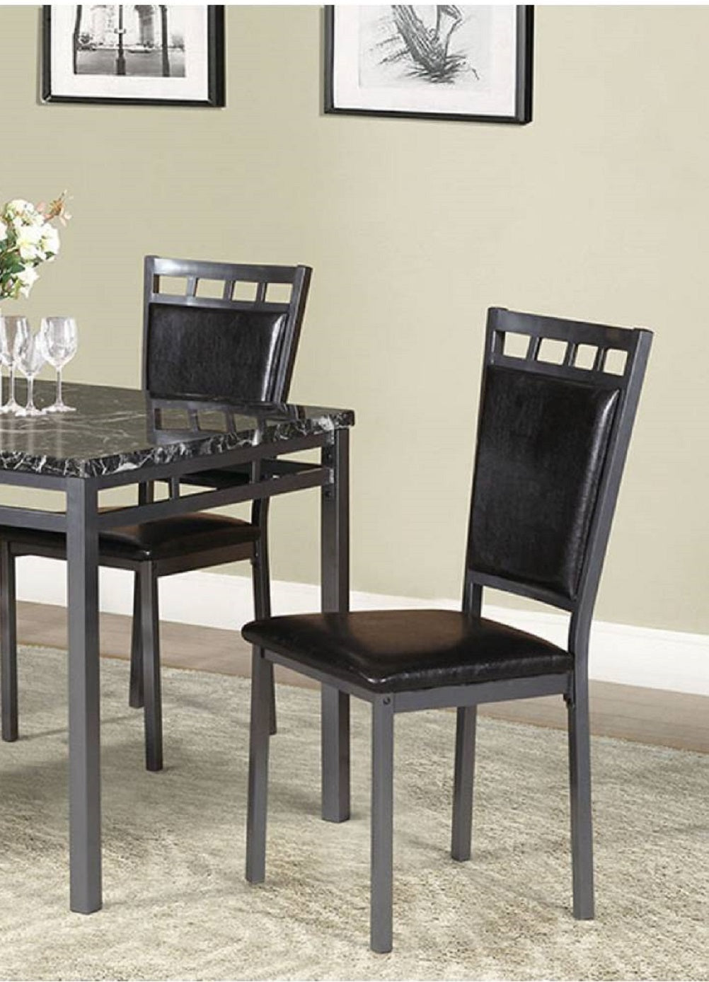 Dining Room Furniture 5pc Dining Set Table And 4x Chairs Faux Marble Top table Espresso PU Upholstered Chairs Kitchen Dinette