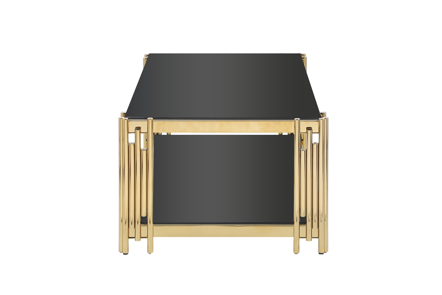 48-Inch Wide Golden Stainless Steel Coffee Table with Double-Layer Black Tempered Glass Top