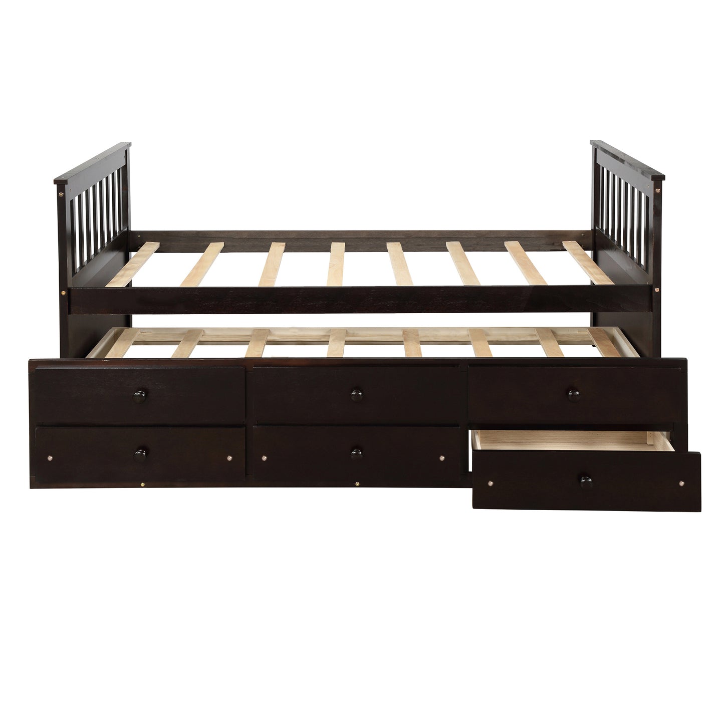 Captain's Bed Twin Daybed with Trundle Bed and Storage Drawers, Espresso