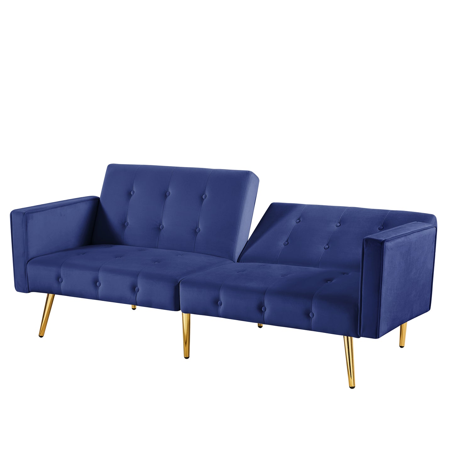 Velvet button tufted sofa bed with armrest