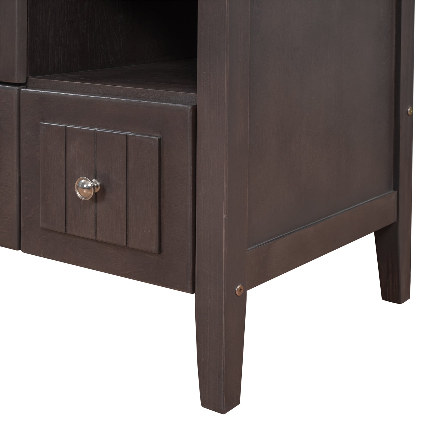 36" Bathroom Vanity with Ceramic Basin, Bathroom Storage Cabinet with Two Doors and Drawers, Solid Frame, Metal Handles, Brown