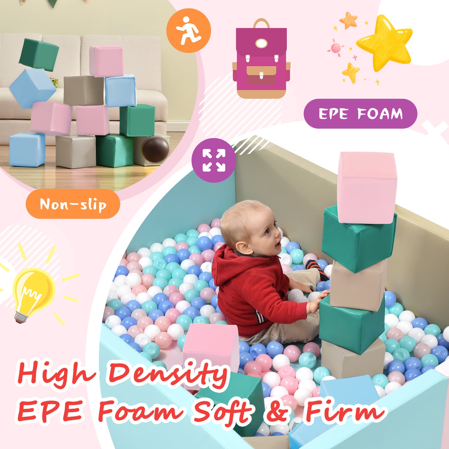 SoftZone Toddler Foam Block Playset, Soft Colorful Stacking Play Module Blocks Big Foam Shapes for Babies and Kids Building, Easy Clean Safe Indoor Active Play Structure