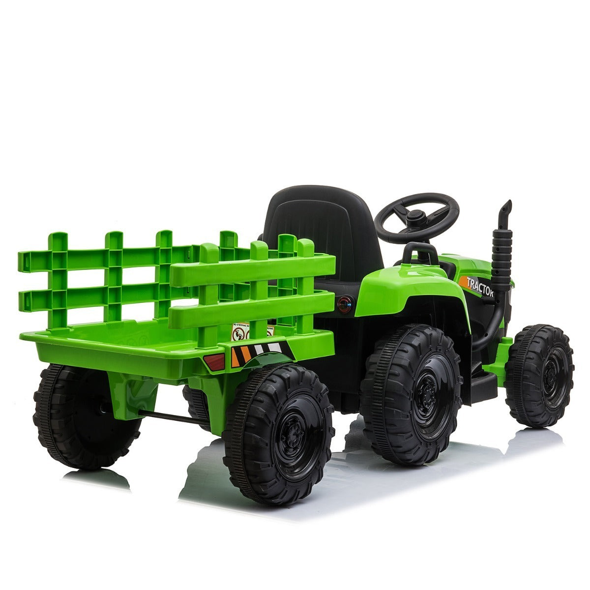 12V Kids Ride-On Tractor with Trailer and Music, Light Green Electric Car for 3-6 Year Olds