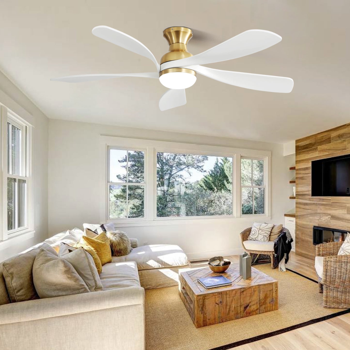 52 Modern Ceiling Fan with Dimmable LED Light and Reversible DC Motor