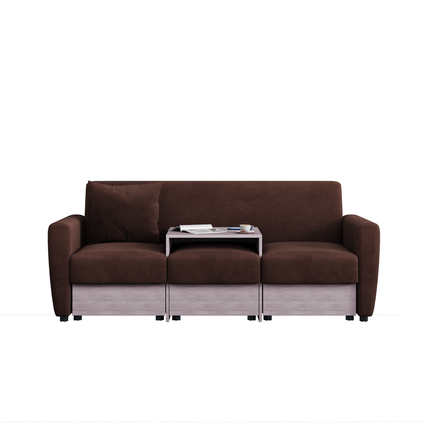 double armrests with coffee table and drawers 77.9" brown chenille living room apartment studio sofa