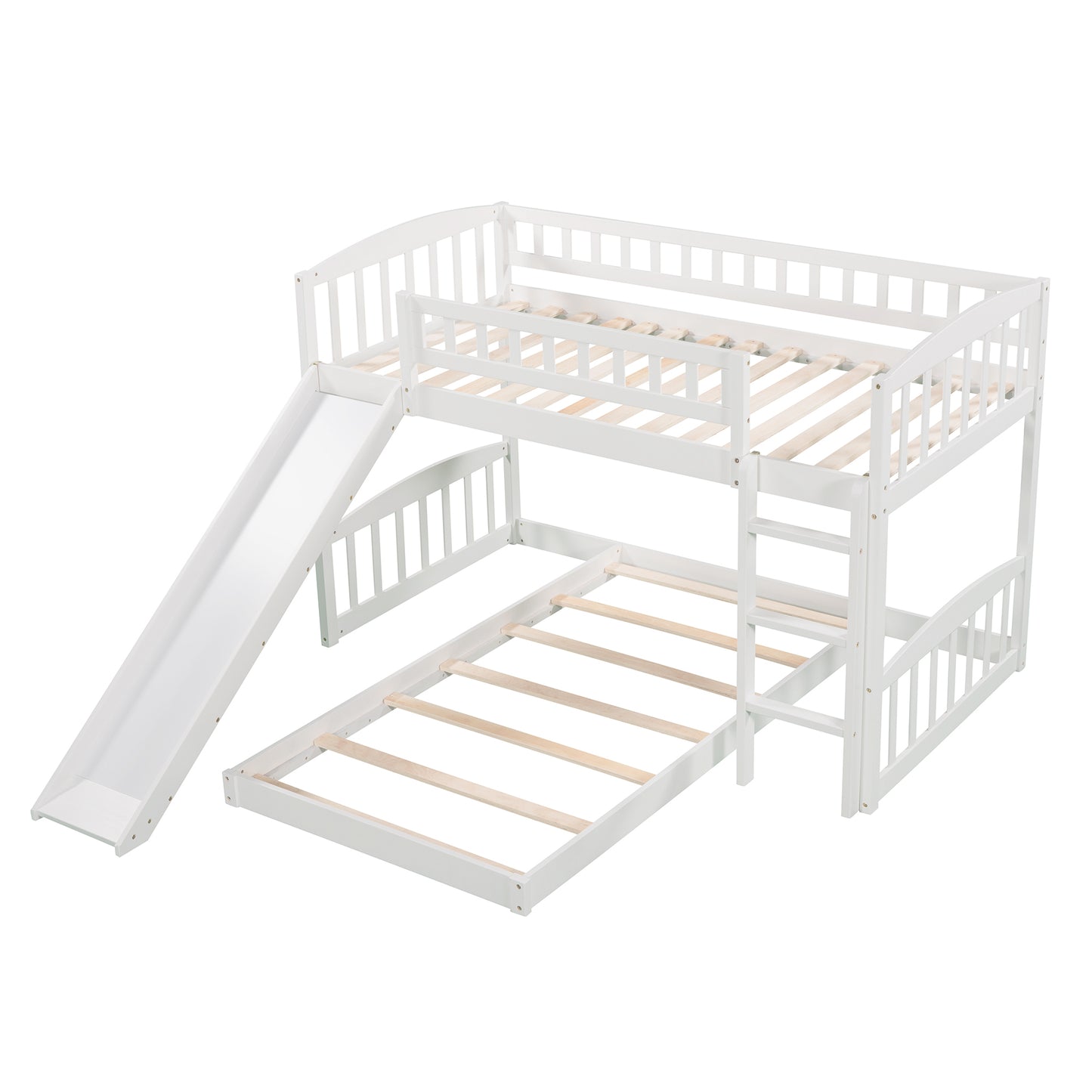 White Twin Bunk Bed with Slide, Ladder, and Space-Saving Design