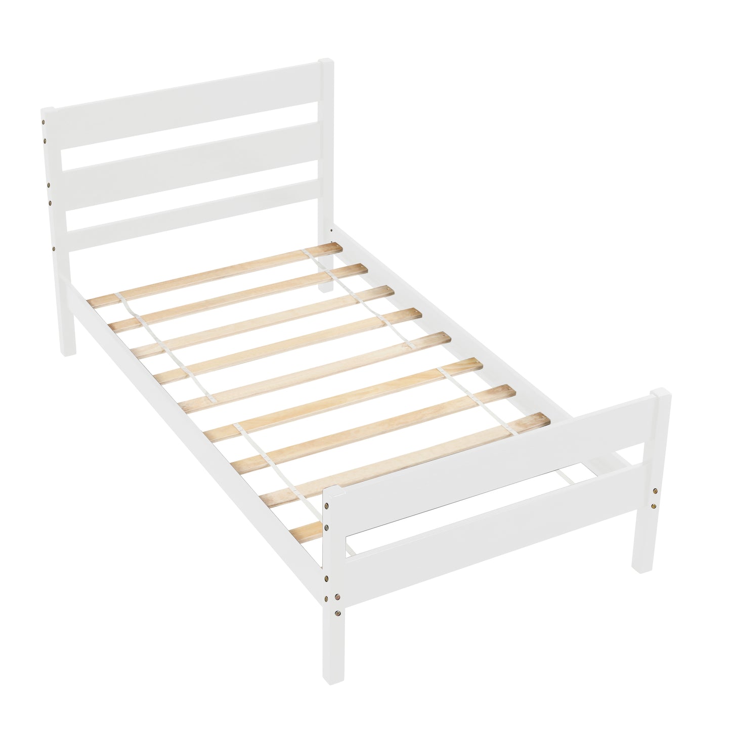 Twin Bed with Headboard and Footboard,White