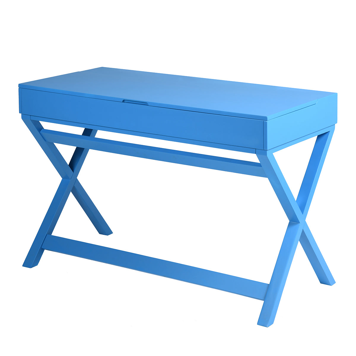 Height-Adjustable Blue Desk with 2 Drawers and Lift-Up Top