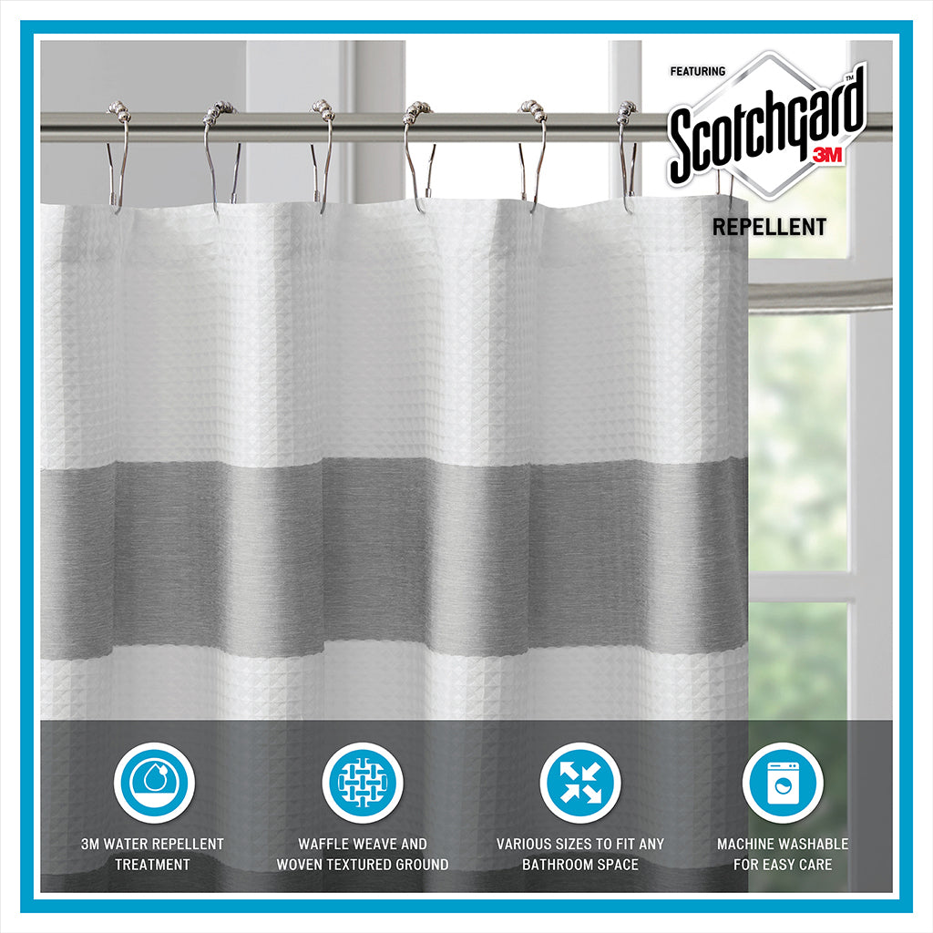 Spa Waffle Stripe Shower Curtain with Stain-Resistant Scotchgard Finish