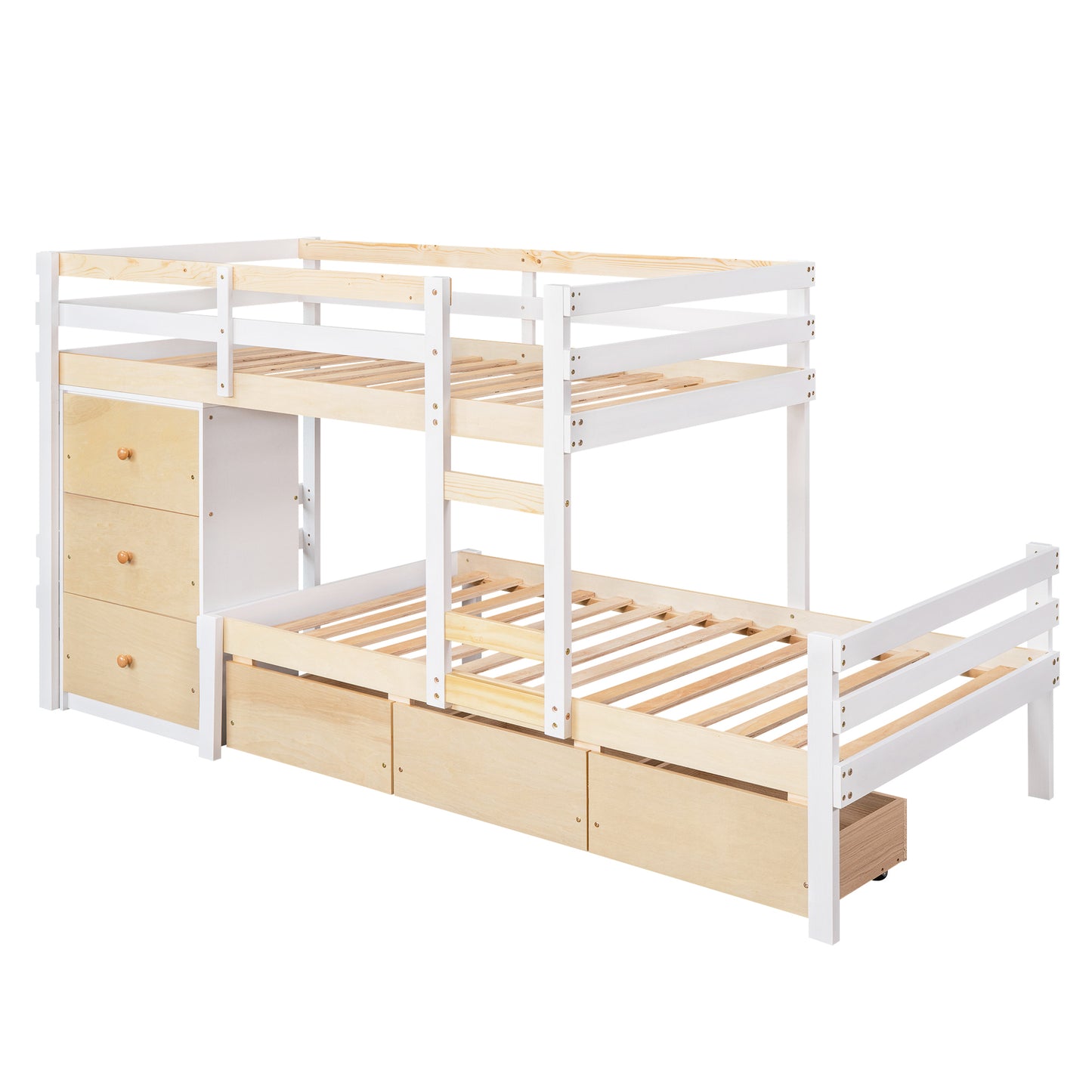 Natural Twin Loft Bunk Bed with Drawers, Ladder, and Dual Sleeping Space