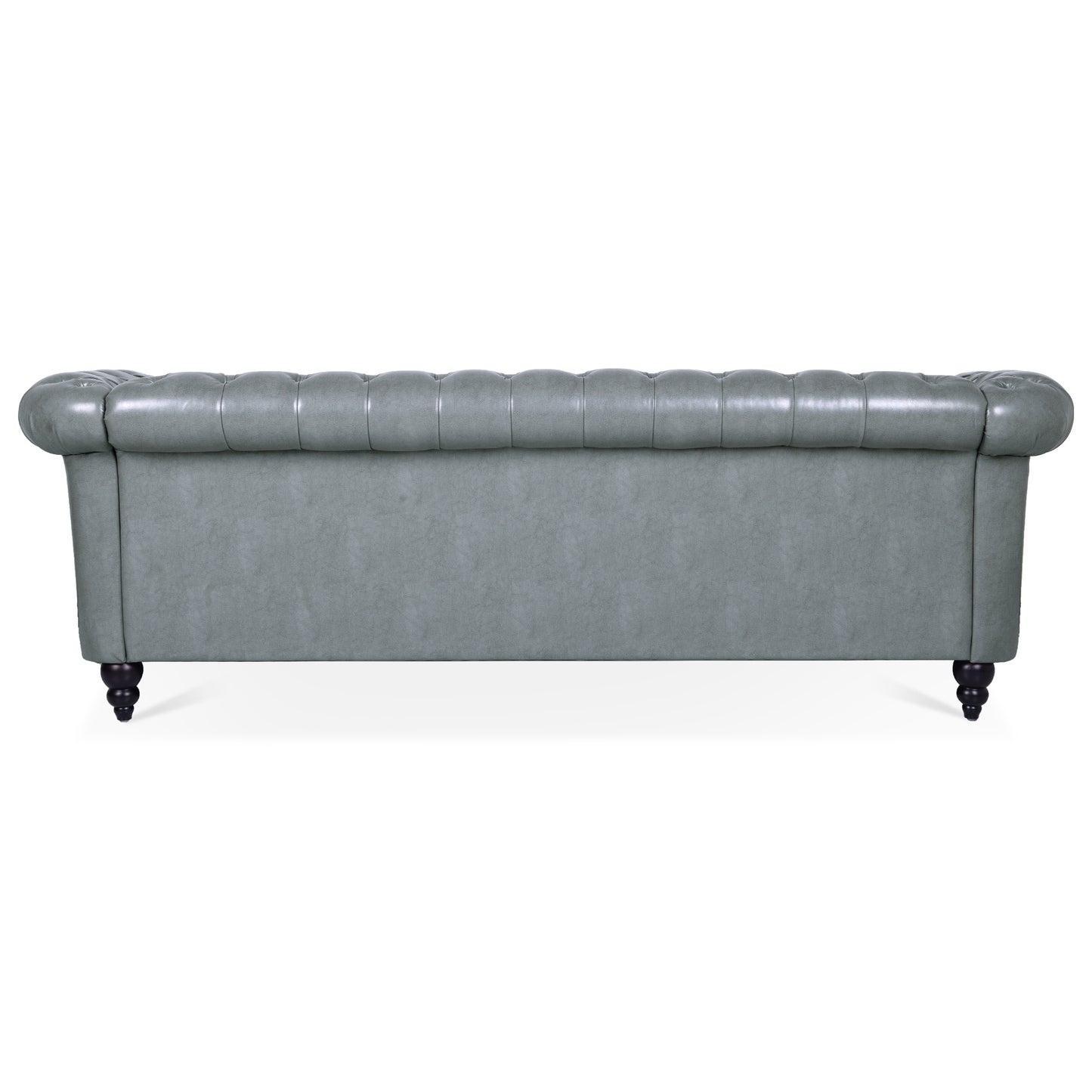 84.65 Inch 3-Seater Rolled Arm Chesterfield Sofa with Deep Buckles and PU Leather Fabric