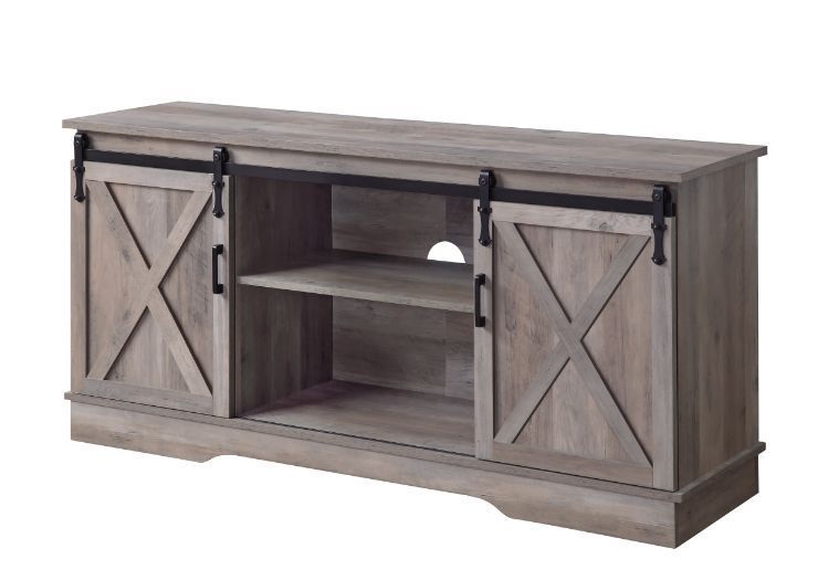 Gray Finish Bennet TV Stand with Sliding Barn Doors