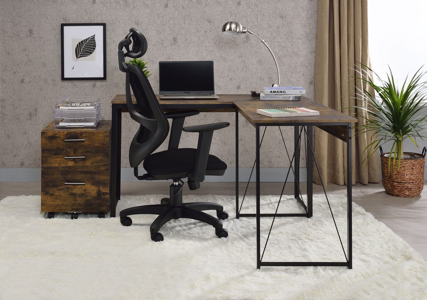 Rustic Industrial Style Writing Desk with Weathered Oak & Black Finish 92605