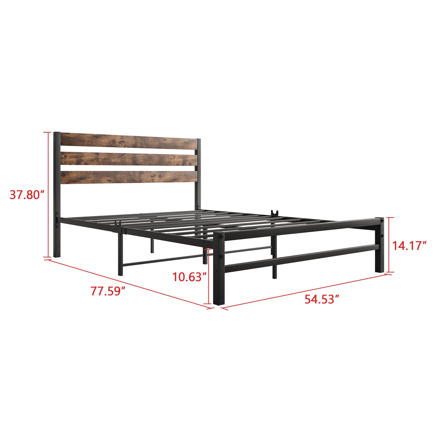 Full Size Platform Bed Frame with Rustic Vintage Wood Headboard, Strong Metal Slats Support Mattress Foundation, No Box Spring Needed Rustic Brown