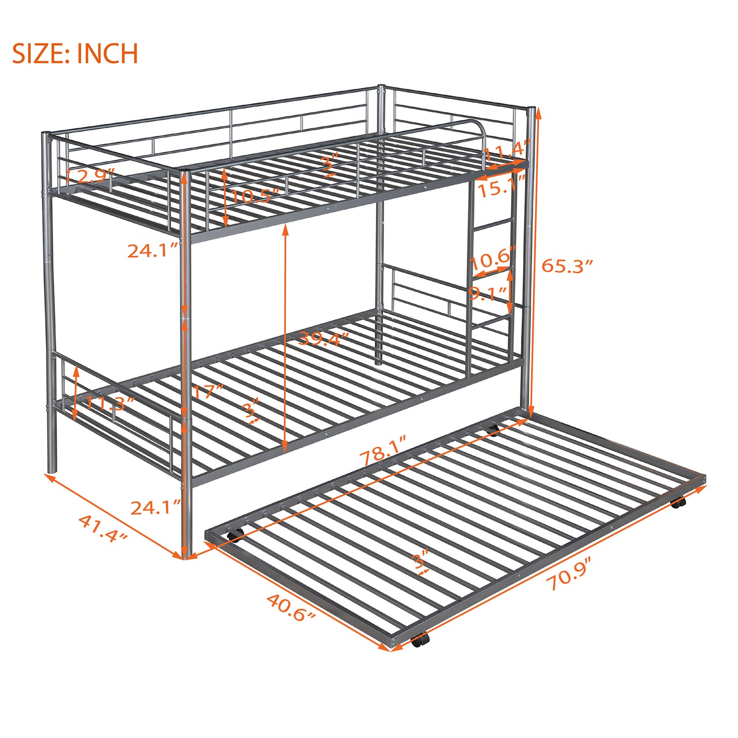 Convertible Twin Metal Bunk Bed With Trundle