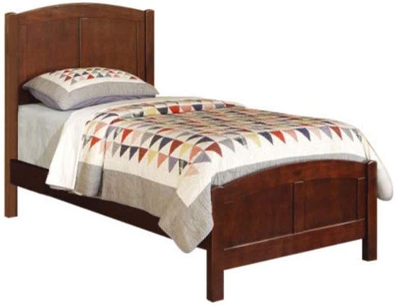 Dark Oak Finish Twin Size Bed Youth Bedroom Furniture Unique Headboard Footboard Rubberwood