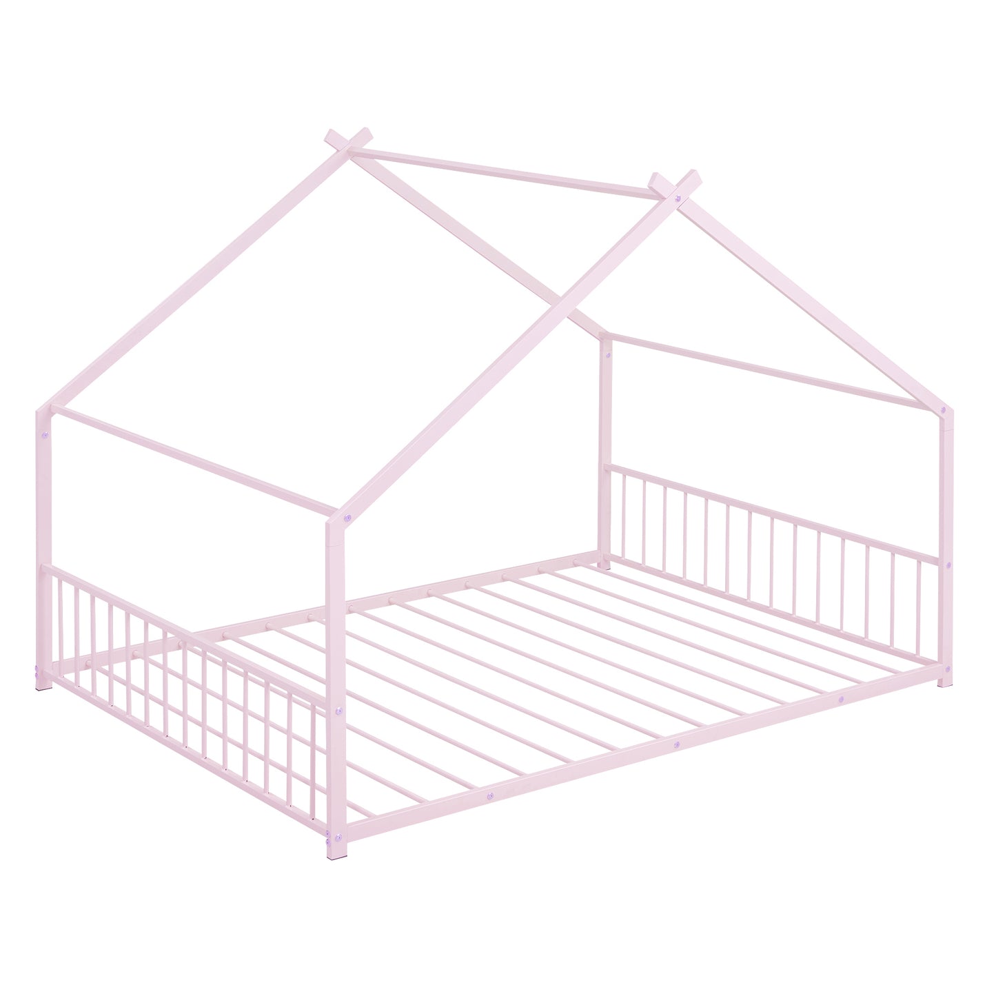 Full Size Metal House Bed, Pink