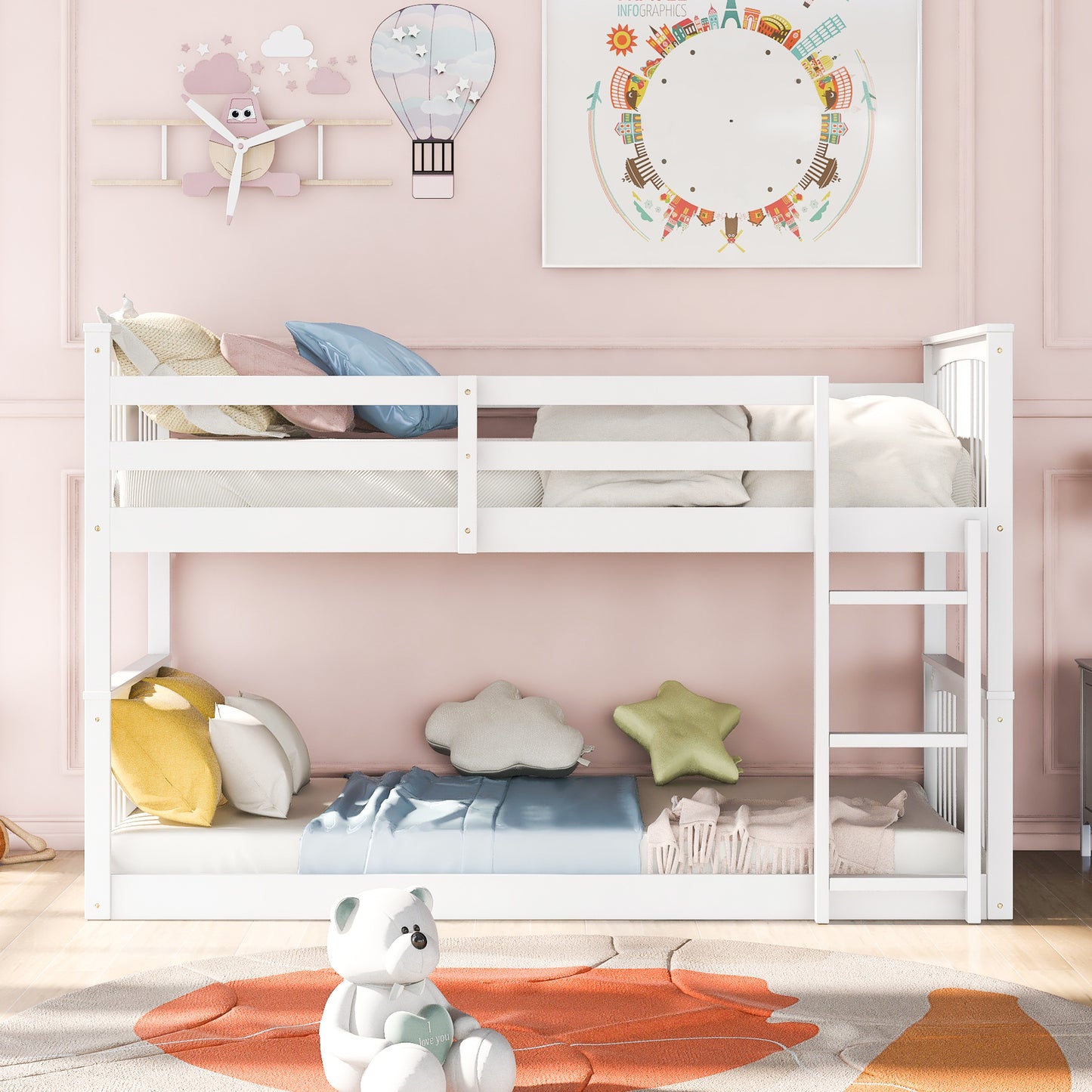 White Twin Bunk Bed with Ladder for Space-Saving Comfort