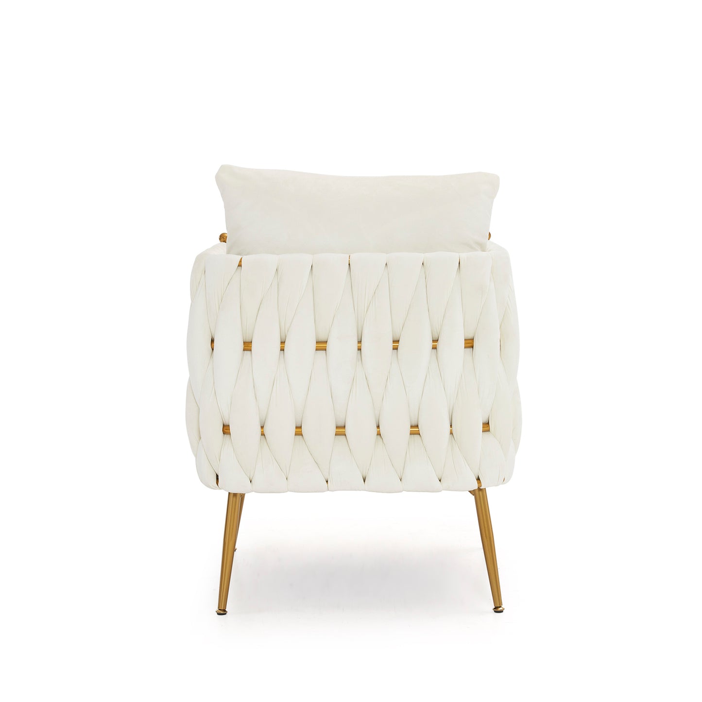 Modern Comfy Handmade Bucket Woven Velvet Accent Chair Arm Chair, Fluffy Tufted Upholstered Single Sofa Chair for Living Room, Bedroom, Office, Waiting Room, Cream White Velvet