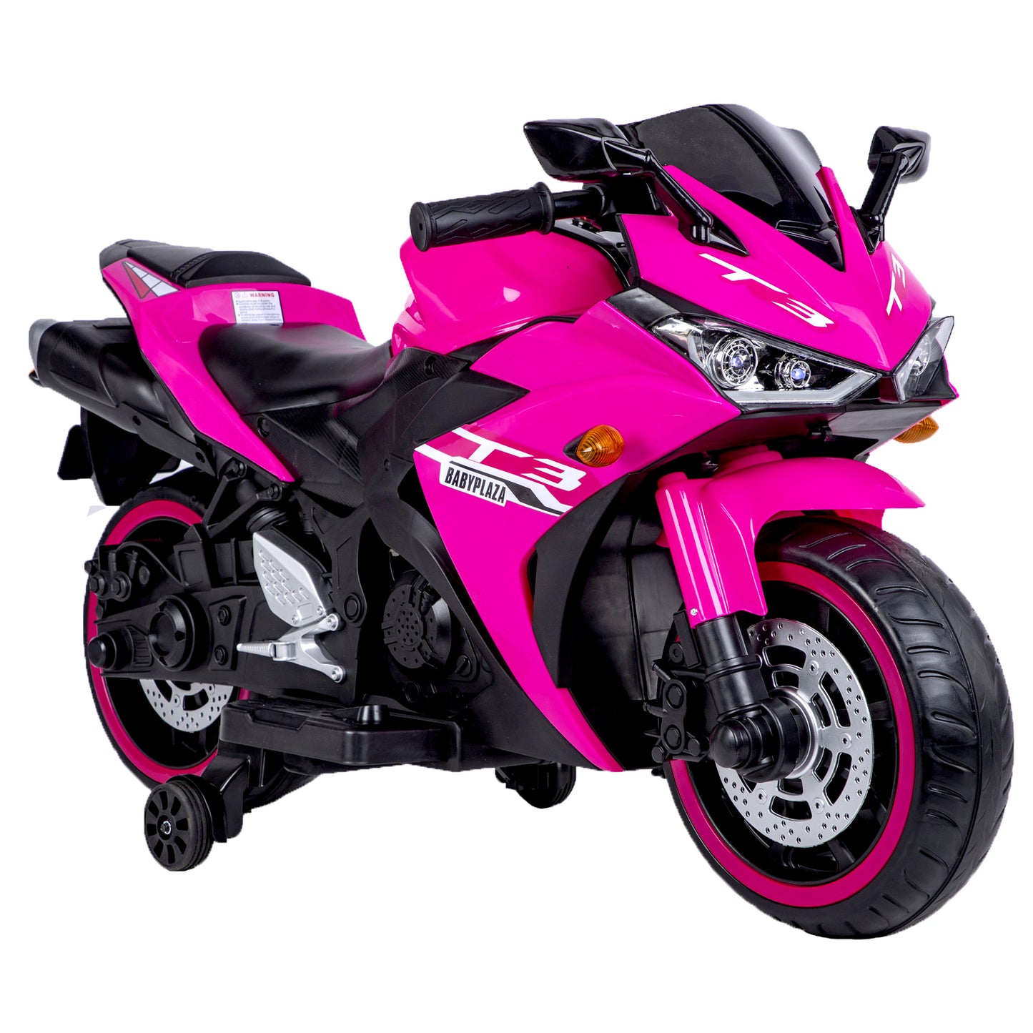 12V Kids Motorcycle Ride-On Toy with Training Wheels and Manual Throttle, Pink