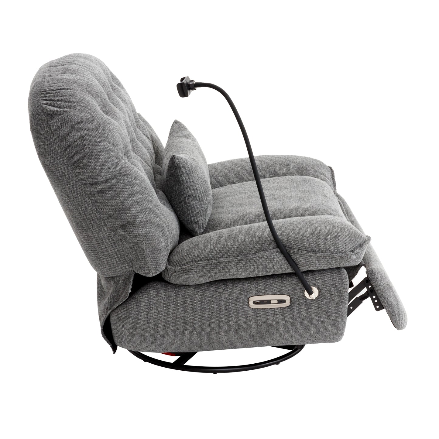 Smart Grey Recliner with Swivel, Voice Control, and Bluetooth Music Player