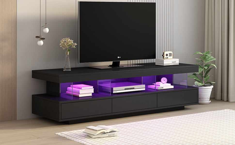 Sleek LED TV Stand with 16 Color Options and Abundant Storage for 70 TVs