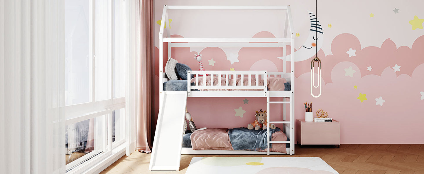 White Twin Over Twin Bunk Bed with Slide for House Design