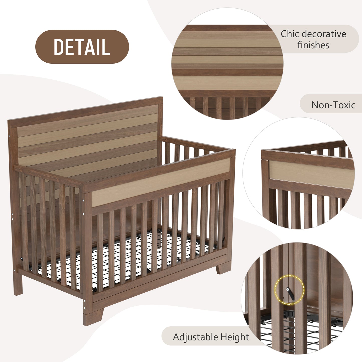 Certified Baby Safe Crib, Pine Solid Wood, Non-Toxic Finish, Brown