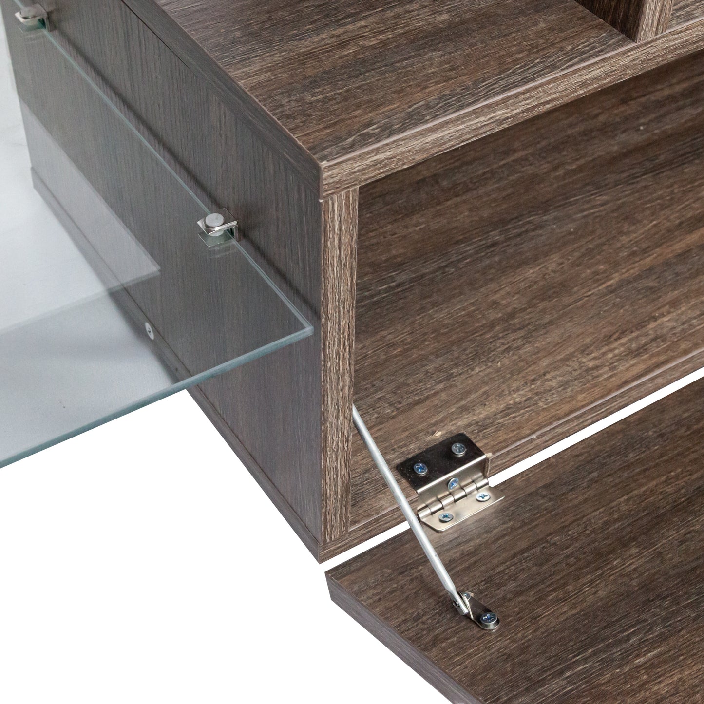 Brown Modern TV Stand with LED Lights & Toughened Glass Shelf