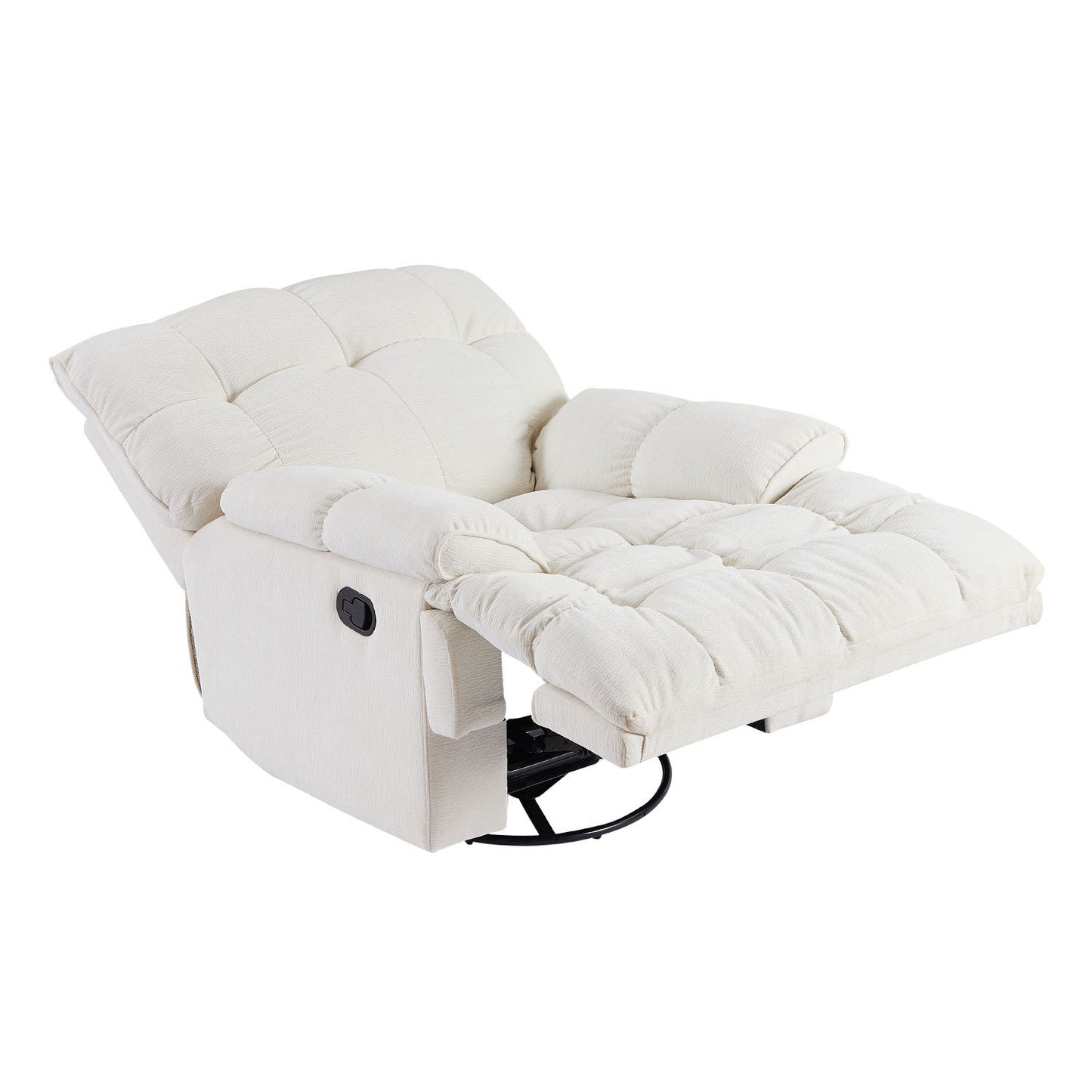 Cream 360 Degree Swivel Fabric Reclining Chair with Overstuffed Backrest