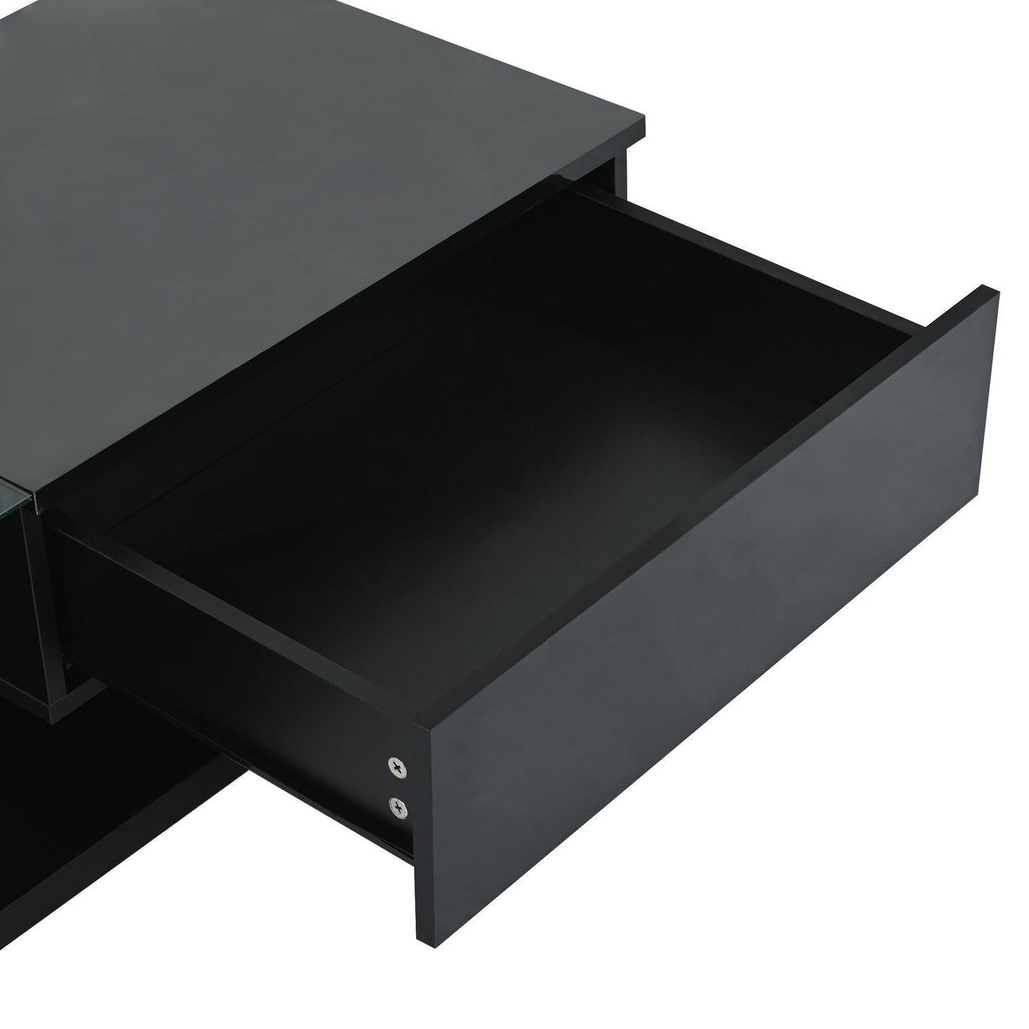 Elegant Black Modernist Coffee Table with Glass Top and Storage Shelf