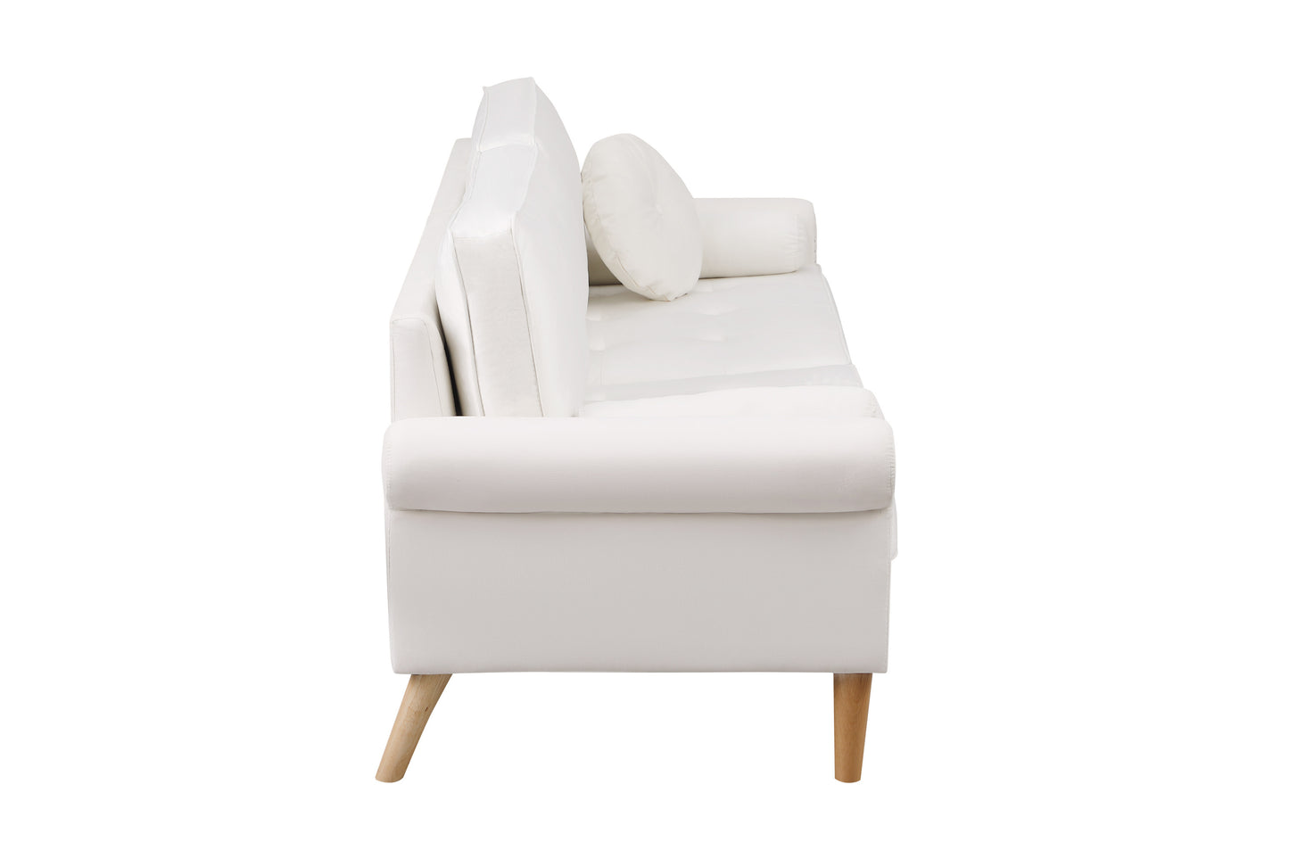 Living Room Sofa,3-Seater Sofa , with  Copper Nail on Arms ,Three Pillow,White