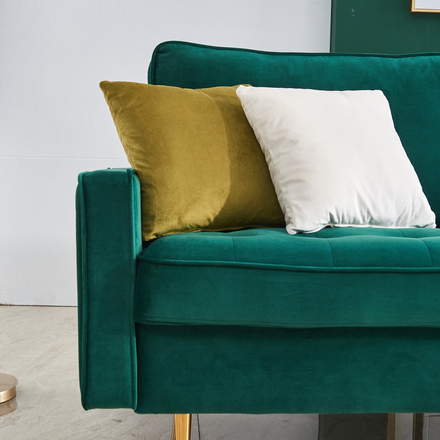 Emerald Velvet Button Tufted Sofa with 2 Throw Pillows, 70'' Modern for Living Room