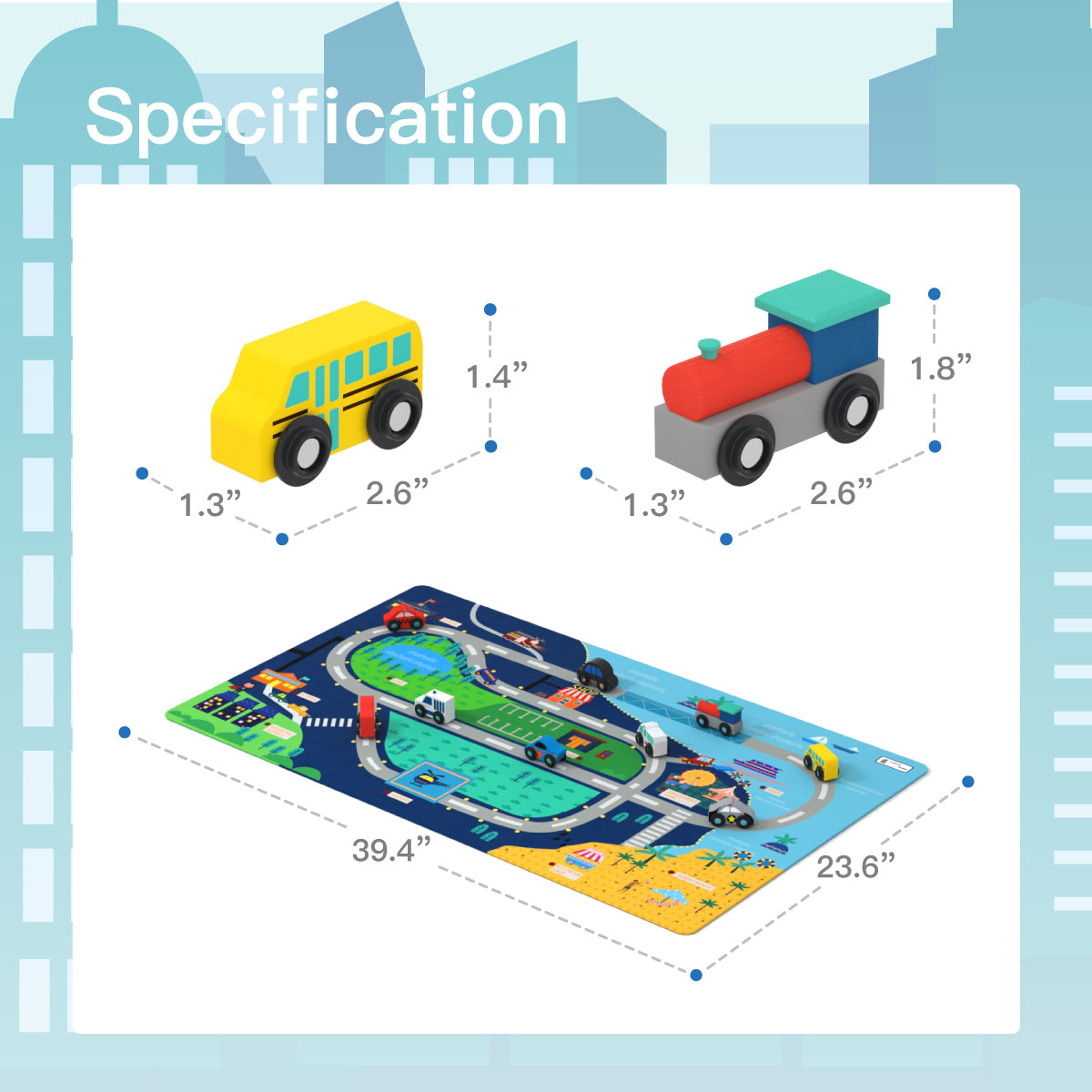 City Series Wooden Train Set with Simulation Mat