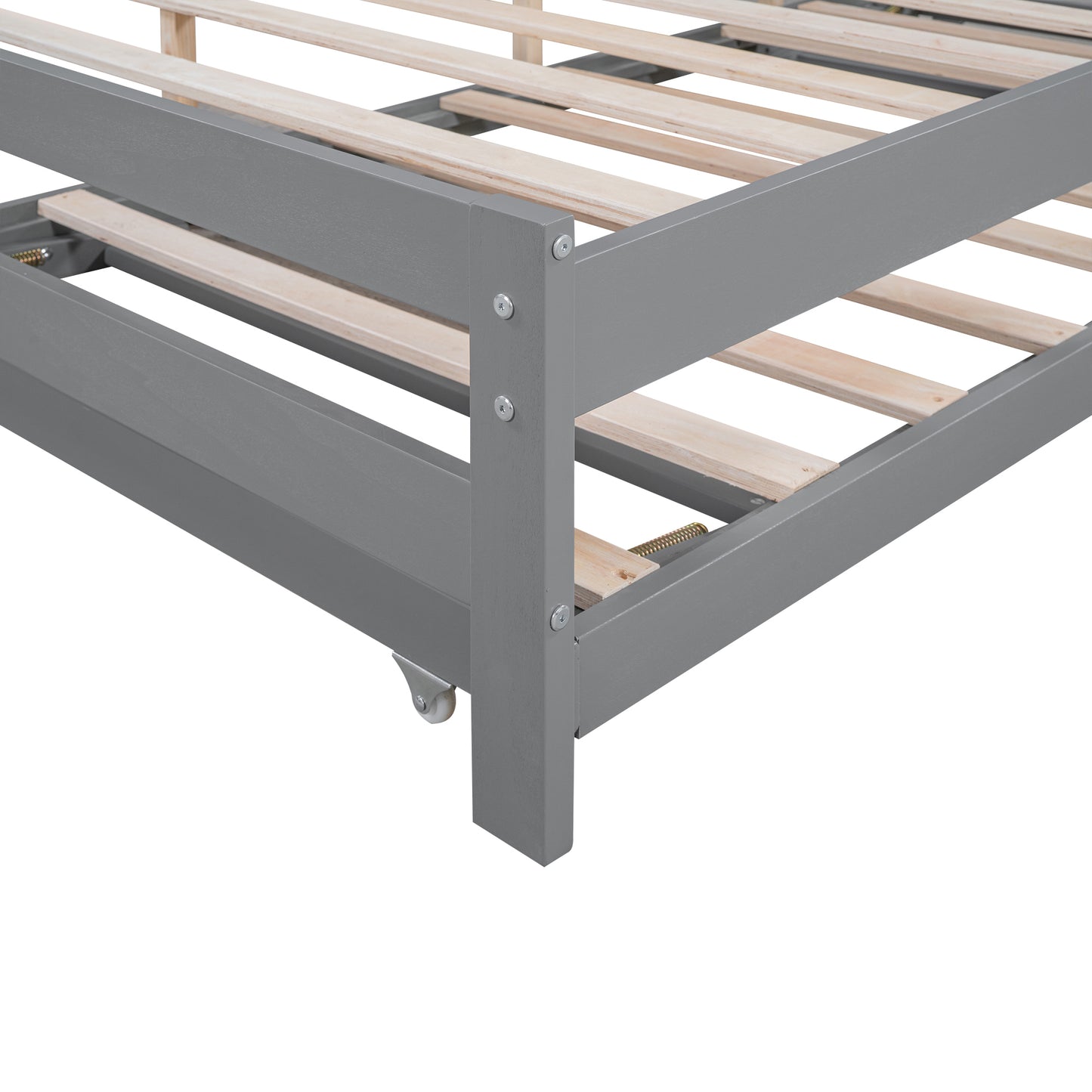 Full Size Platform Bed with Adjustable Trundle,Gray