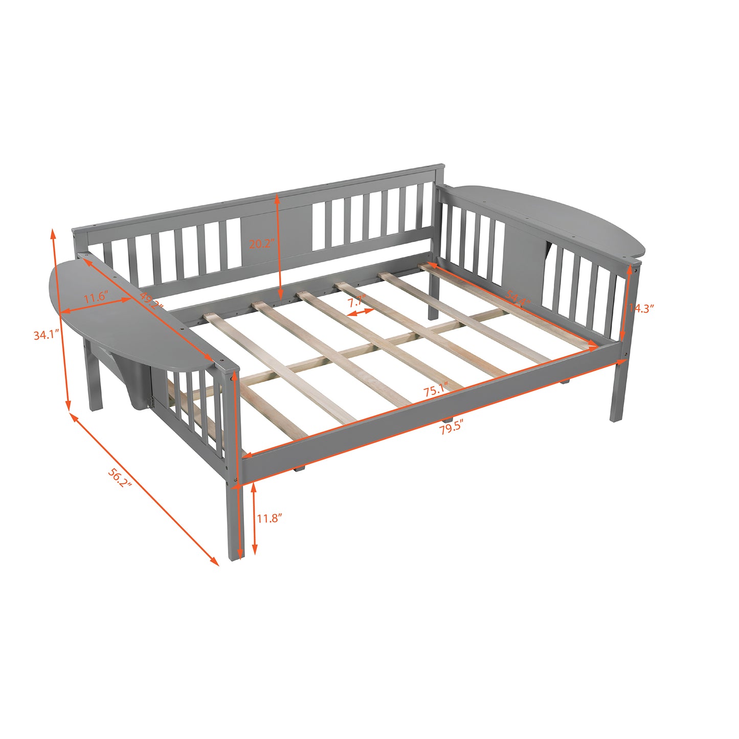 Full size Daybed, Wood Slat Support, Gray