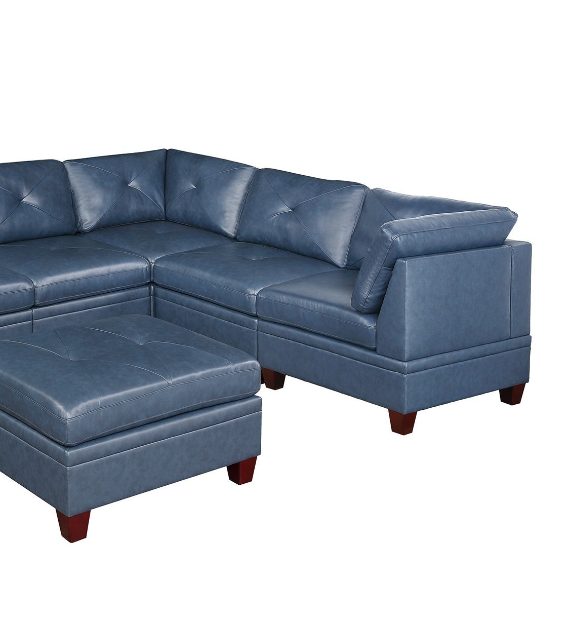 Luxurious Ink Blue Leather Modular 7pc Sofa Set with Ottoman