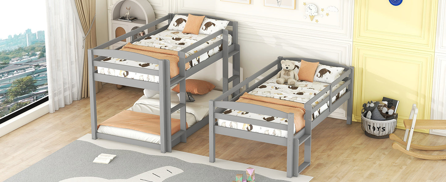 Gray Stain Triple Tier Bunk Bed