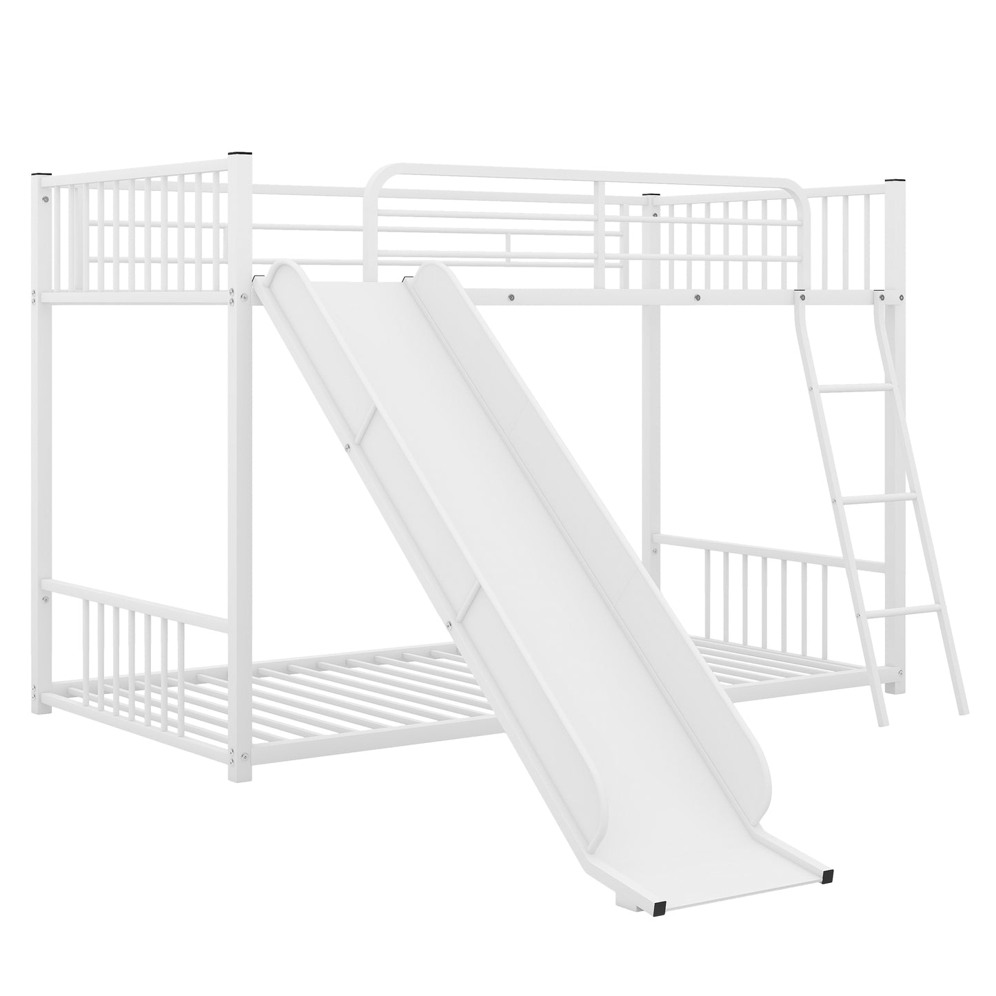 White Metal Twin Bunk Bed with Slide - Perfect Pick for Siblings or Sleepovers