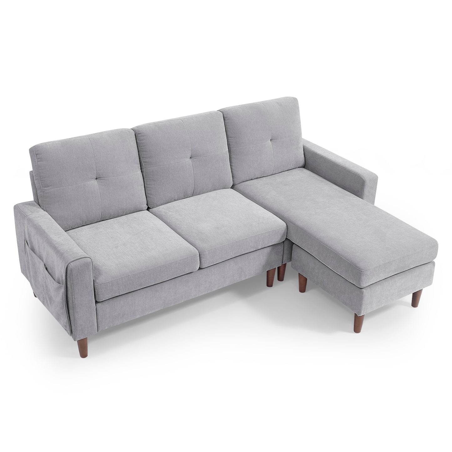 80 L-Shape Convertible Sectional Sofa with Reversible Chaise, Light Grey Chenille