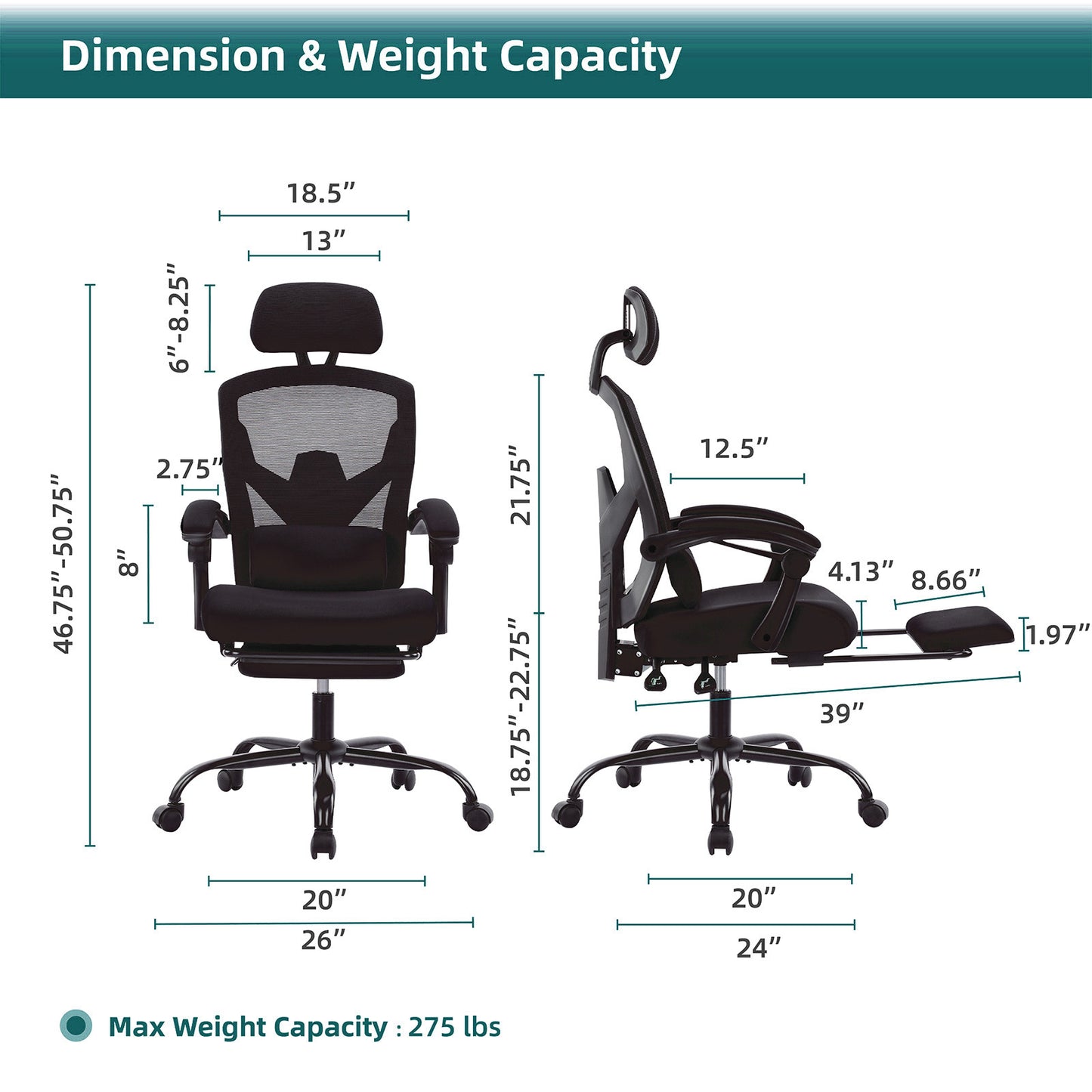 SWEETCRISPY Mesh High Back Ergonomic Office Chair Lumbar Support Pillow Computer Desk Chair