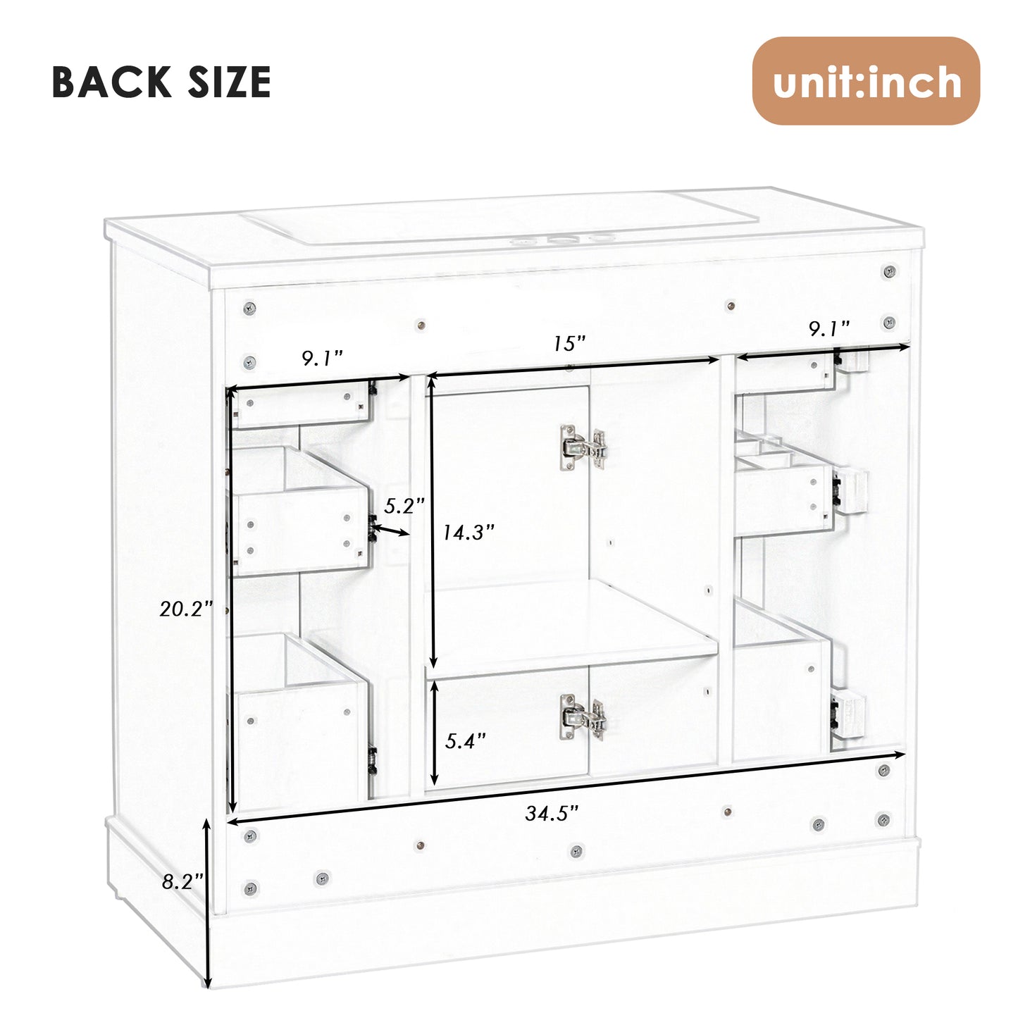 36" Bathroom Vanity without Sink, Cabinet Base Only, One Cabinet and Six Drawers, Grey