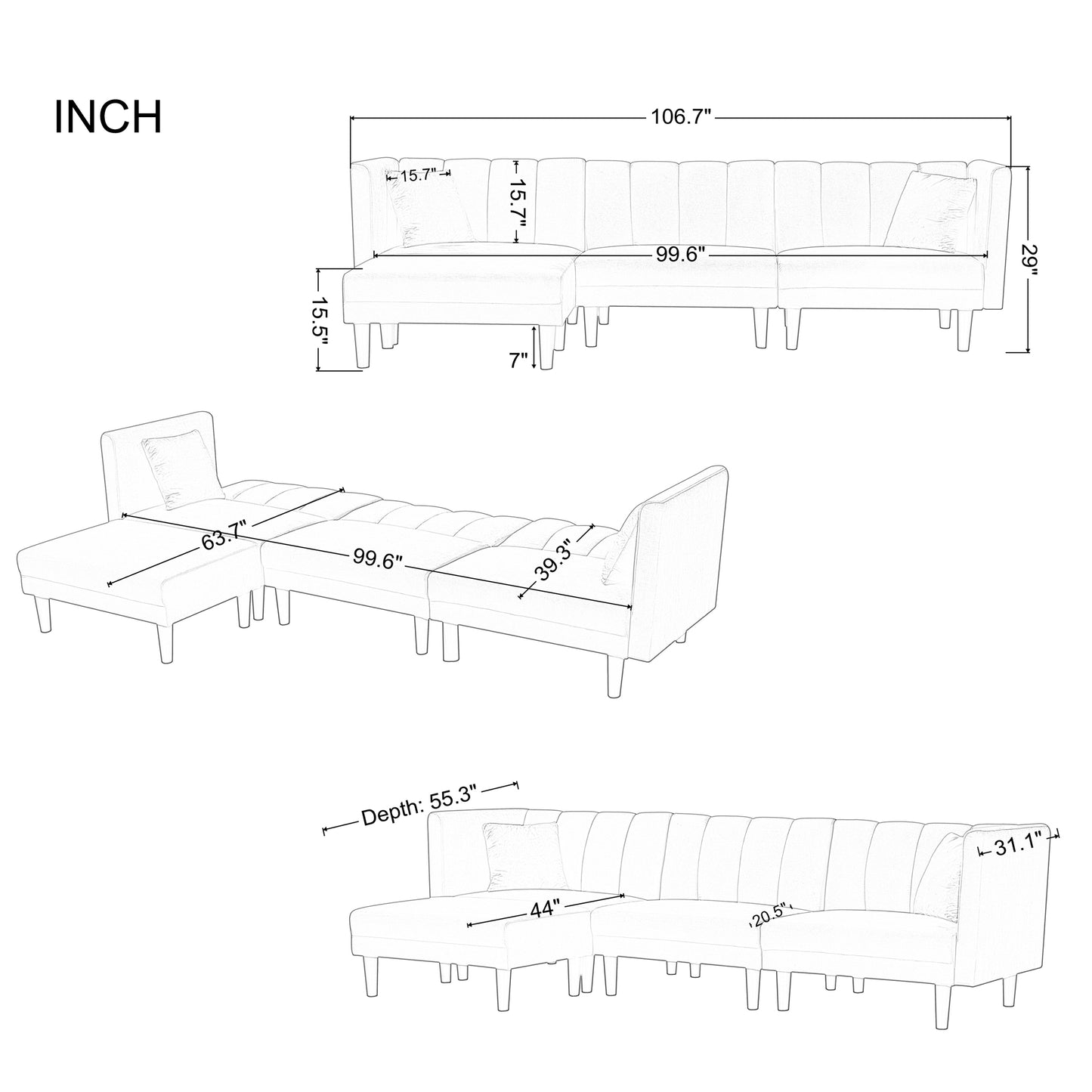 REVERSIBLE SECTIONAL SOFA SLEEPER WITH 2 PILLOWS DARK GREEN VELVET