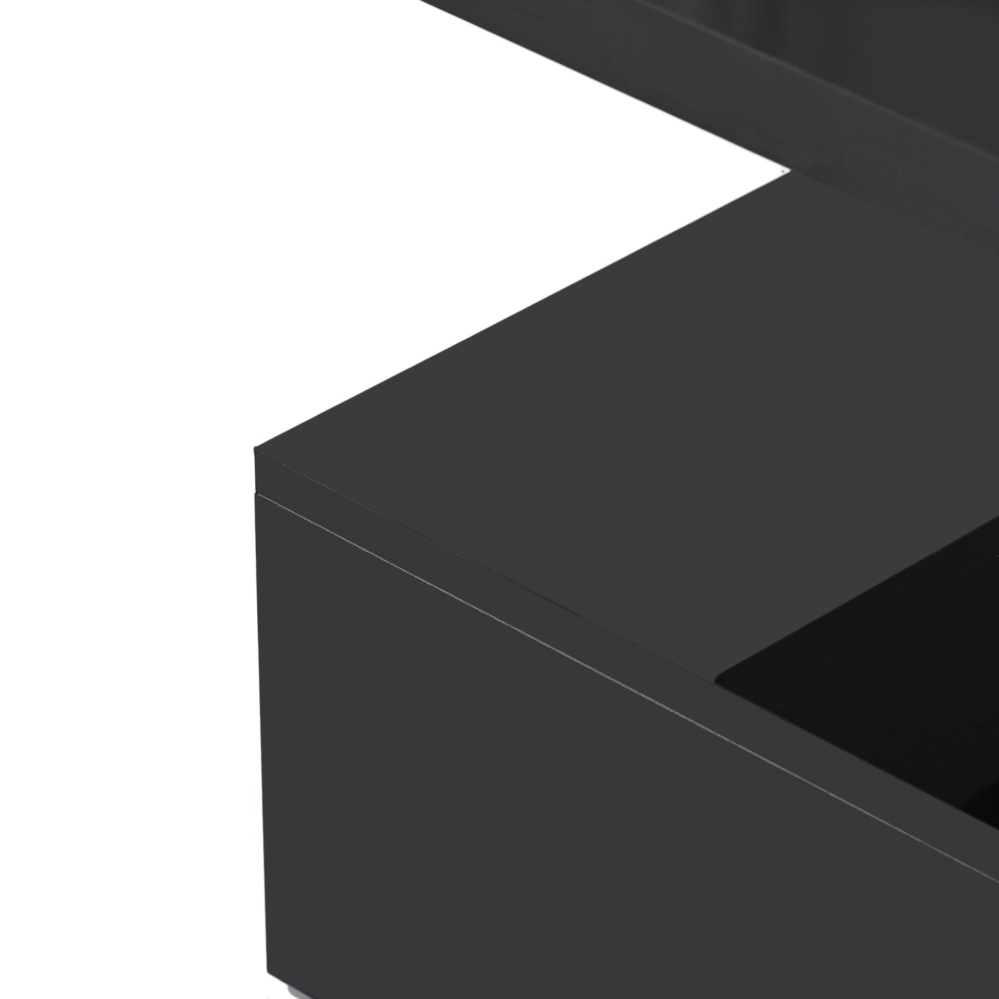 Glossy Black LED Coffee Table with Drawer and Double-Tiered Storage