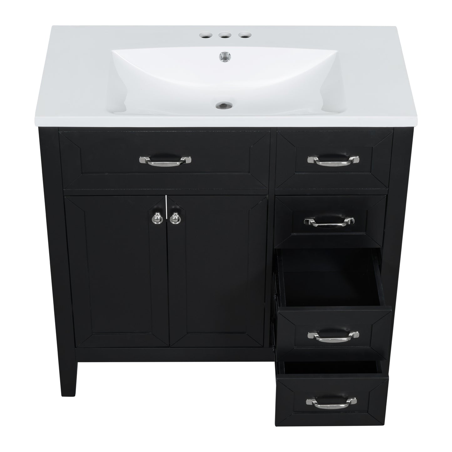 36" Bathroom Vanity with Sink Combo, Black Bathroom Cabinet with Drawers, Solid Frame and MDF Board