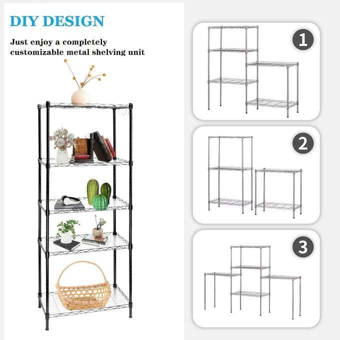 5 Tier Storage Racks with Shelf Liners, Adjustable Storage Rack Metal Shelf Wire Shelving Unit, 750 lb Capacity